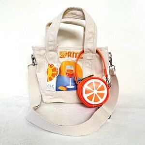 Viral C&C California Aperol Spritz Mini Canvas Tote Bag w/ Orange Wristlet Pouch